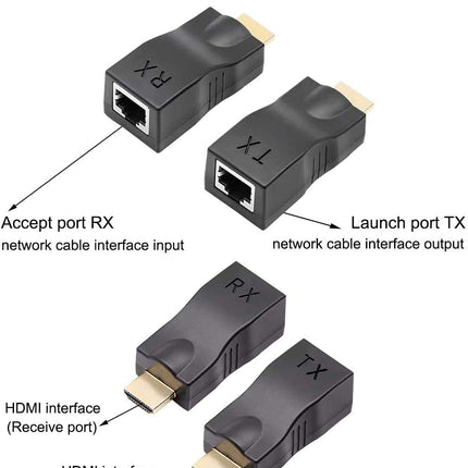 [HDTV-30M] Full HD 1080P RJ45 Cat5e & Cat6 to HDMI 30M Extender Pair - Polar Tech Australia