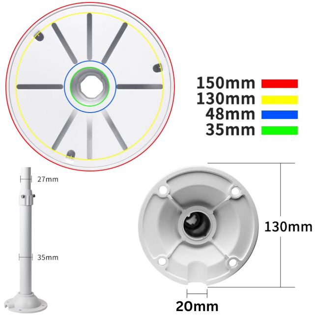 Universal Retractable Extension Aluminium CCTV Dome Camera Wall or Ceiling Mount Bracket Holder - Polar Tech Australia