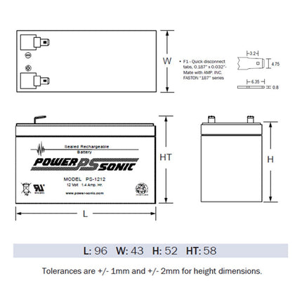[NEP12V13AH] 12 Volt 1.4Ah Battery Valve Regulated Lead-Acid Battery