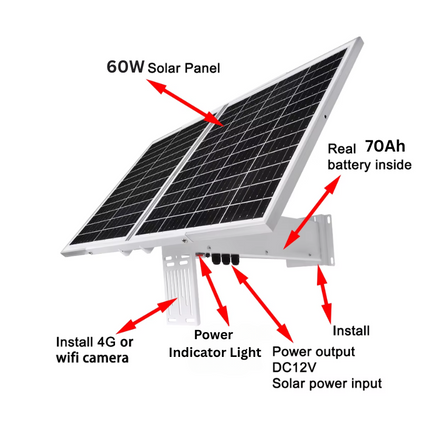 [Built-in 70Ah Battery] Universal 60W Solar Panel Powered 12V Power Supply CCTV Camera Wifi Bridge - Polar Tech Australia